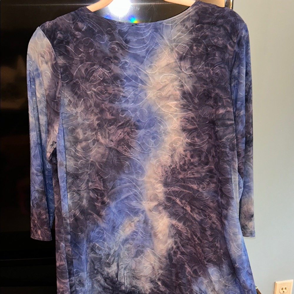 Dressbarn Women’s Blue Paisley Long Sleeve w/Sequins Top-Size Large - Picture 5 of 6